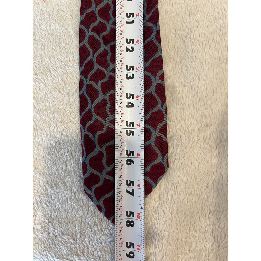 Giorgio Armani Mens Silk Tie Geometric Wavy Lattice Burgundy Red One Size